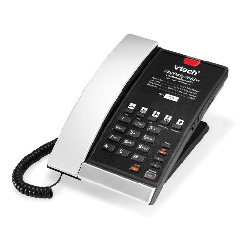 VTech® A2210 Single Line Analog Corded Speaker Telephone, 5 Guest Service Keys, Silver and Black